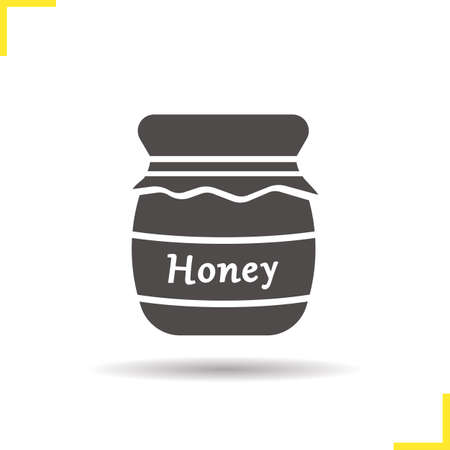 Honey jar icon. Drop shadow silhouette symbol. Honey pot. Vector isolated illustrationのイラスト素材