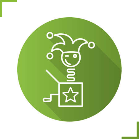 Jack in the box linear icon. Winking clown thin line illustration. April fools day. Jester toy. Contour symbol. Vector isolated outline drawingのイラスト素材