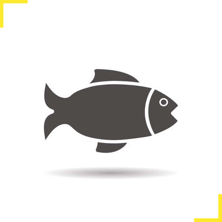 Fish icon. Drop shadow fishing shop silhouette symbol. Grocery store seafood sign. Vector isolated illustrationのイラスト素材