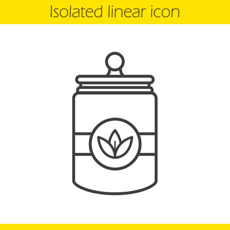 Tea jar linear icon. Loose tea leaves thin line illustration. Tea container contour symbol. Vector isolated outline drawingのイラスト素材