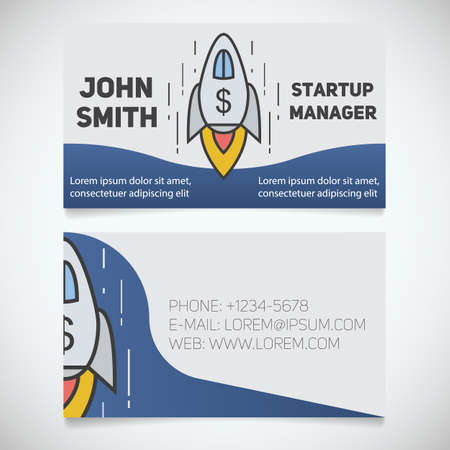 Business card print template. Startup manager. Spaceship. Goal achievement logo. Stationery design concept. Vector illustrationのイラスト素材