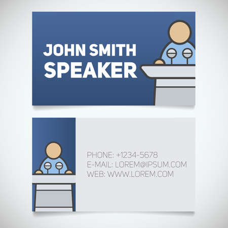 Business card print template with speaker logo. Orator. Stationery design concept. Vector illustrationのイラスト素材