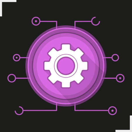 Gear digital color icon. Settings symbol. Cogwheel in round microchip. Cyber technology. Vector isolated illustrationのイラスト素材