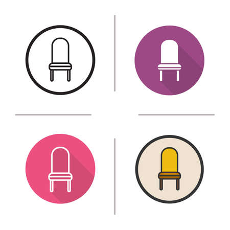 Chair icon. Flat design, linear and color styles. Classic kitchen chair in different styles. Isolated vector illustrationsのイラスト素材
