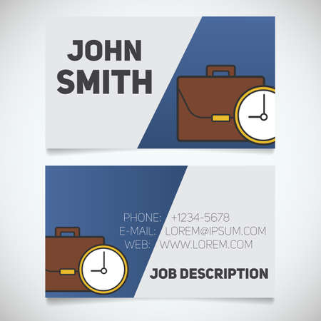 Business card print template with briefcase and clock logo. Easy edit. Manager. Businessman. Stationery design concept. Vector illustrationのイラスト素材