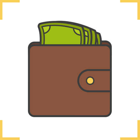 Wallet with money color icon. Purse with cash. Isolated vector illustrationのイラスト素材