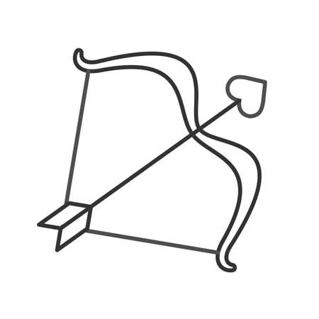 Cupid's bow and arrow linear icon. Thin line illustration. Valentines Day contour symbol. Vector isolated outline drawingのイラスト素材