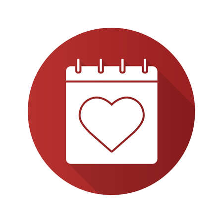 Valentine's Day flat design long shadow icon. Calendar. February 14 day. Vector silhouette symbolのイラスト素材
