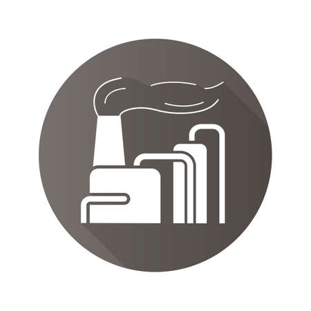 Factory with smoke flat design long shadow icon. Industrial air pollution. Vector silhouette symbolのイラスト素材