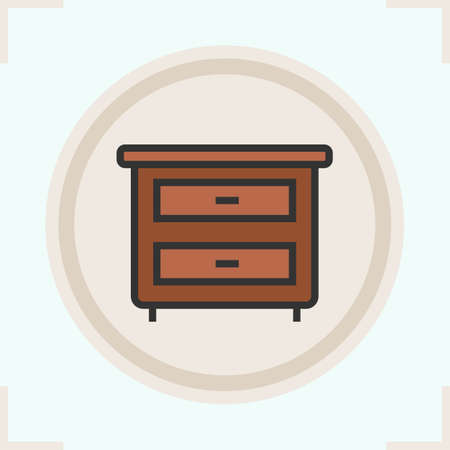 Nightstand color icon. Bedside table with drawers. Isolated vector illustrationのイラスト素材