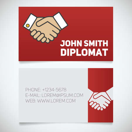 Business card print template with handshake logo. Easy edit. Negotiator. Partnership. Stationery design concept. Vector illustrationのイラスト素材