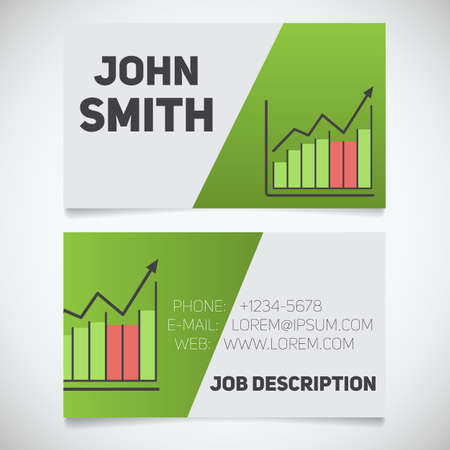 Business card print template with income growth chart logo. Easy edit. Marketer. Stockbroker. Stationery design concept. Vector illustrationのイラスト素材