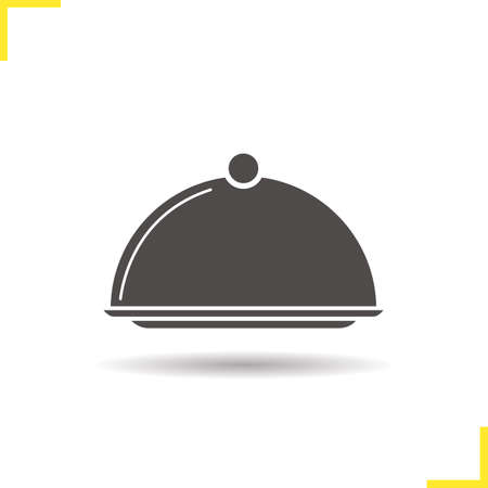 Covered dish icon. Drop shadow silhouette symbol. Restaurant food serving dish platter with lid. Negative space. Vector isolated illustrationのイラスト素材