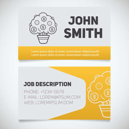 Business card print template with money tree logo. Easy edit. Businessman. Investor. Financier. Stationery design concept. Vector illustrationのイラスト素材
