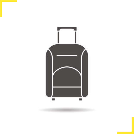 Luggage suitcase on wheels icon. Drop shadow silhouette symbol. Airport baggage. Negative space. Vector isolated illustrationのイラスト素材