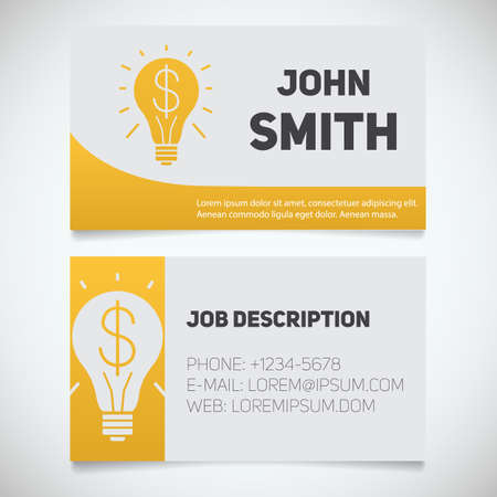 Business card print template with light bulb and dollar logo. Easy edit. Creative director. Startup manager. Stationery design concept. Vector illustrationのイラスト素材