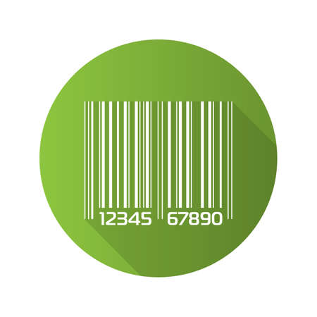 Barcode flat design long shadow icon. Green bar code vector symbolのイラスト素材