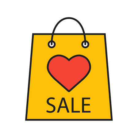 Valentine's Day sale color icon. Store bag with heart shape. Isolated vector illustrationのイラスト素材