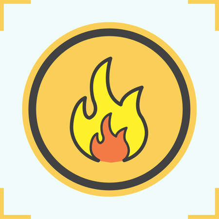 Flammable sign color icon. Flame danger symbol. Burning fire. Isolated vector illustrationのイラスト素材