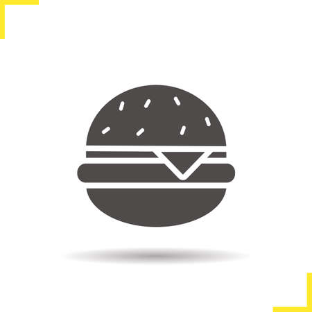 Hamburger icon. Drop shadow fast food silhouette symbol. Cheeseburger. Burger. Negative space. Vector isolated illustrationのイラスト素材