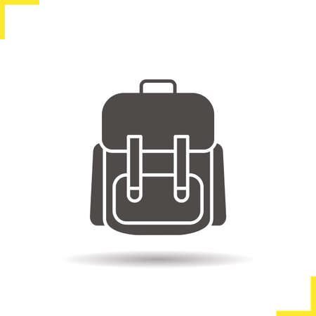 School backpack icon. Drop shadow schoolbag silhouette symbol. Student rucksack. Negative space. Vector isolated illustrationのイラスト素材