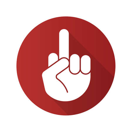 Middle finger up flat design long shadow icon. Flipping off hand gesture. Vector silhouette symbolのイラスト素材