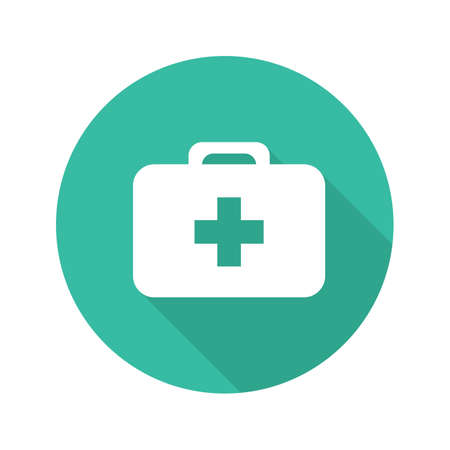 First aid kit flat design long shadow icon. Medicine chest. Vector silhouette symbolのイラスト素材