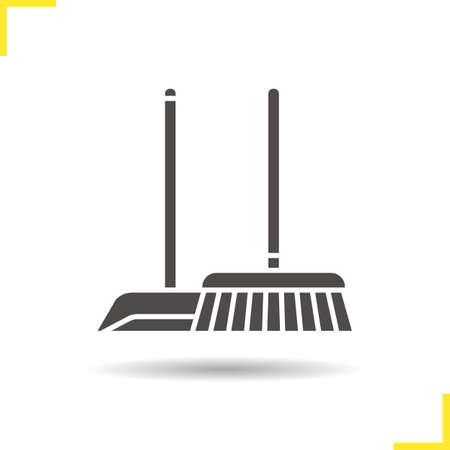Cleaning service icon. Drop shadow silhouette symbol. Mop and dustpan. Negative space. Vector isolated illustrationのイラスト素材