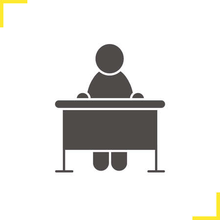 School student icon. Classroom desk silhouette symbol. School pupil. Negative space. Vector isolated illustrationのイラスト素材
