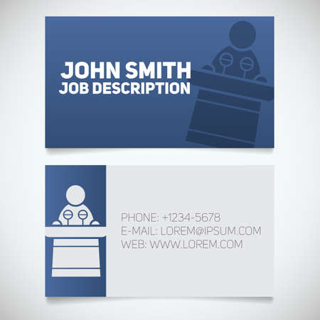 Business card print template with conference speaker logo. Easy edit. Orator. Politician. Stationery design concept. Vector illustrationのイラスト素材