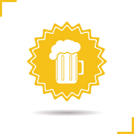 Beer mug yellow sticker. Pub and bar emblem. Foamy beer glass icon. Vector silhouette symbolのイラスト素材