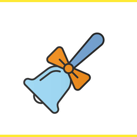School bell with bow color icon. Isolated vector illustrationのイラスト素材
