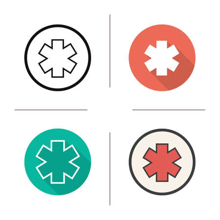 Star of life icon. Flat design, linear and color styles. Ambulance emblem. Isolated vector illustrationsのイラスト素材