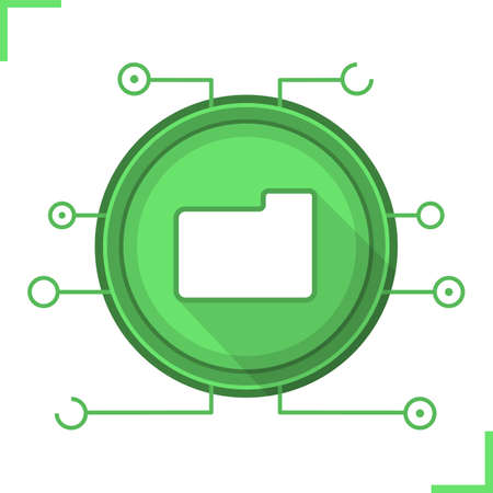Web storage flat design long shadow icon. Cloud computing. Folder in microchip pathways. Vector silhouette symbolのイラスト素材