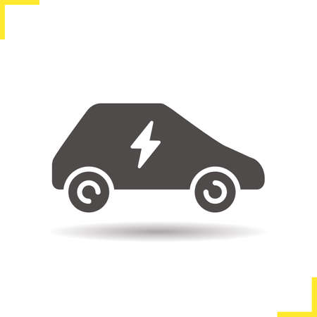 Electric car icon. Drop shadow silhouette symbol. Negative space. Vector isolated illustrationのイラスト素材