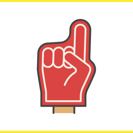 Foam finger color icon. American football fans red foam hand. Isolated vector illustrationのイラスト素材