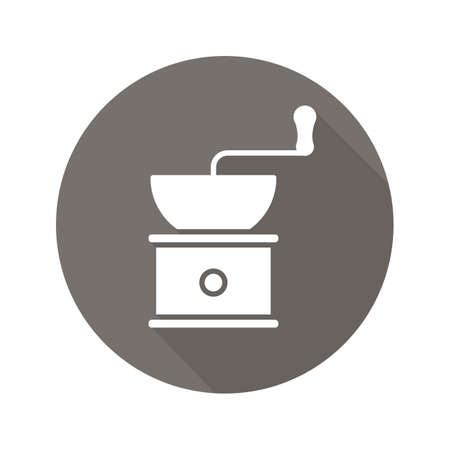 Coffee grinder flat design long shadow icon. Vintage coffee mill. Vector silhouette symbolのイラスト素材