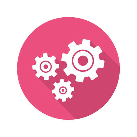 Cogwheels flat design long shadow icon. Gears. Cogs. Vector silhouette symbolのイラスト素材