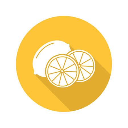 Lemon flat design long shadow icon. Vector silhouette symbolのイラスト素材
