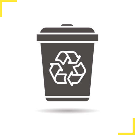 Recycle bin icon. Drop shadow silhouette symbol. Dustbin. Wastebasket. Negative space. Vector isolated illustrationのイラスト素材
