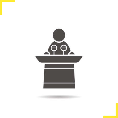 Politician icon. Drop shadow orator silhouette symbol. Speaker podium. Negative space. Vector isolated illustrationのイラスト素材