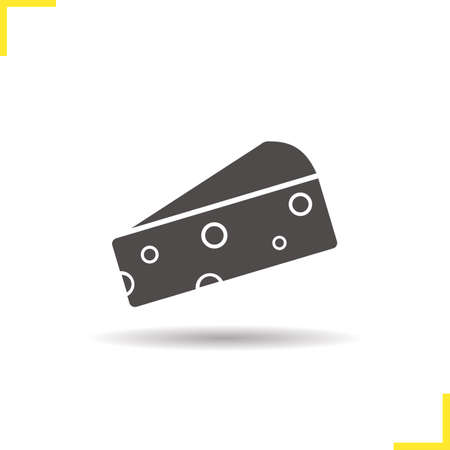 Cheese icon. Drop shadow silhouette symbol. Hard porous cheddar cheese. Negative space. Vector isolated illustrationのイラスト素材