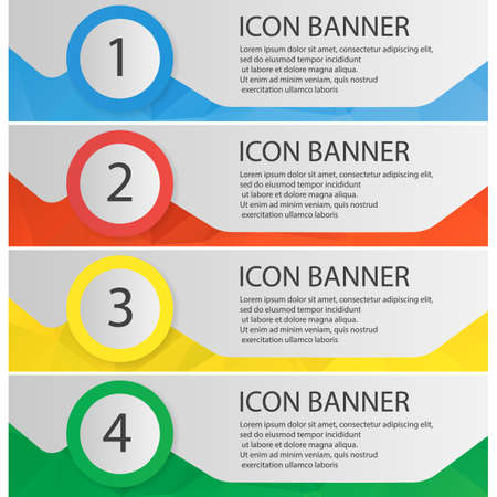 Banner templates set. Easy to edit. Website menu items with numbers. Color polygonal web banner concepts. Vector backgroundsのイラスト素材