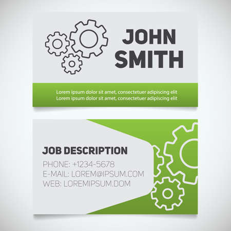 Business card print template with gears logo. Easy edit. Mechanic. Cogwheels. Stationery design concept. Vector illustrationのイラスト素材