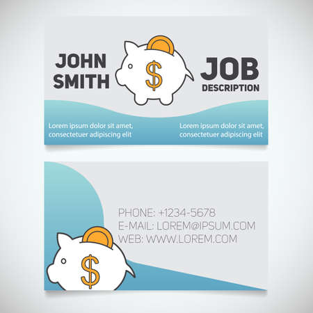 Business card print template with piggy bank logo. Easy edit. Banker. Economist. Stationery design concept. Vector illustrationのイラスト素材