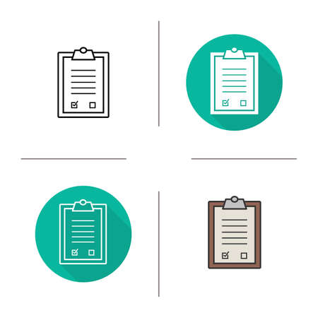 Tests clipboard checklist icon. Flat design, linear and color styles. Medical clip board. Isolated vector illustrationsのイラスト素材
