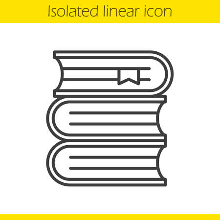 Books stack linear icon. Thin line illustration. School textbooks with bookmarks. Library contour symbol. Vector isolated outline drawingのイラスト素材