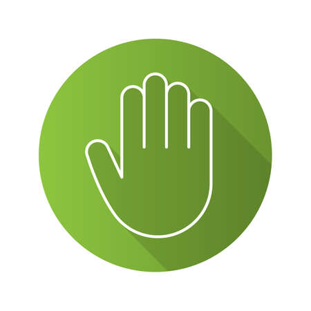 Hand flat linear long shadow icon. Palm. Greeting and high five gesture. Vector line symbolのイラスト素材