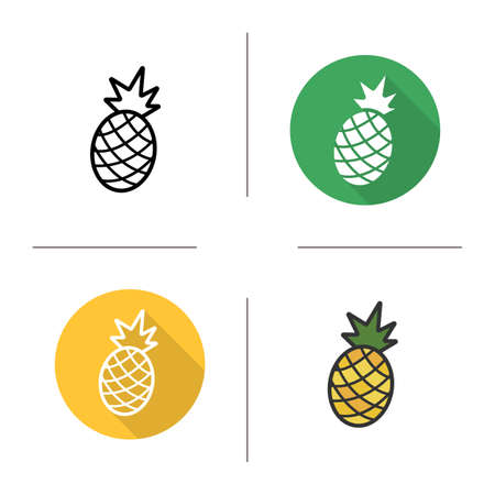 Pineapple icon. Flat design, linear and color styles. Ananas. Isolated vector illustrationsのイラスト素材