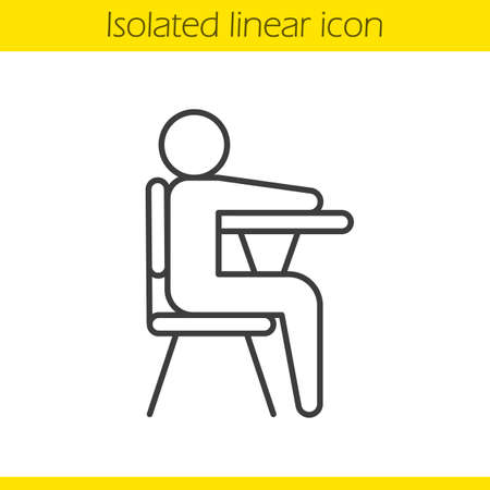 Pupil linear icon. Thin line illustration. School student sitting at desk. Contour symbol. Vector isolated outline drawingのイラスト素材
